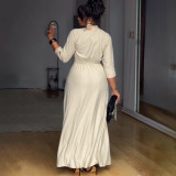 Women Autumn Elegant Beige Stand Collar Maxi Dress