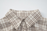 Women Winter Casual French Button-Up Short-Sleeve Plaid Shirt Top