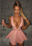 Women Spring Solid V-Neck Sleeveless Sexy Backless Dress