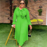 Women Plus Size Ruffle Long Sleeve Pleated Elegant Formal Party Dress