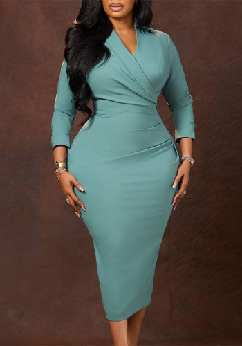 Women Plus Size Fashion Solid V-Neck Sexy Slim-Fit Bodycon Pencil Dress African Dress