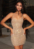 Women Solid Halter Neck Low-Cut Low-Back Slim-Waist Sexy Bodycon Mini Dress