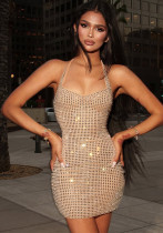 Women Solid Halter Neck Low-Cut Low-Back Slim-Waist Sexy Bodycon Mini Dress Women Solid Halter Neck Low-Cut Low-Back Slim-Waist Sexy Bodycon Mini Dress