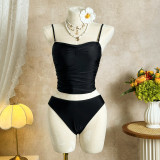 Women Sexy Solid Strap Three-Piece Bikini Swimwear