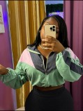 Women Color-Block Zip-Up Jacket Elastic Comfortable Outerwear