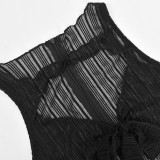 Women Spring Sexy Cut-Out Mesh See-Through Lace-Up Sleeveless Bodysuit