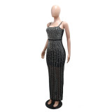 Women Beaded Strap Sexy Party Long Dress
