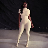 Women Solid Round Neck Slim-Fit Short Sleeve Top & Long Pants Set