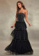 Women Vertical Stripe Strapless Long Cocktail Party Dress