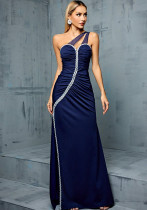Women One-Shoulder Ruched Mermaid Bodycon Long Dress
