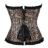 Women Trendy Slim-Fit Corset Leopard Bow Lace Bustier