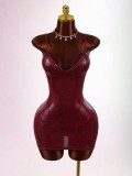 Women Solid Chic Deep V-Neck Slim-Fit Sexy Strap Bodycon Mini Dress