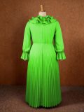 Women Plus Size Ruffle Long Sleeve Pleated Elegant Formal Party Dress