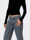 Women Fashion Heart Print Leopard Pocket Low-Rise Wide-Leg Straight Denim Pants