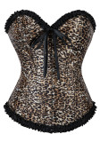 Women Trendy Slim-Fit Corset Leopard Bow Lace Bustier