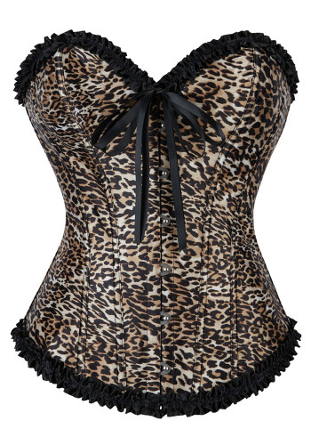 Women Trendy Slim-Fit Corset Leopard Bow Lace Bustier