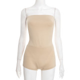 Women Solid Sleeveless Tight-Fitting Sexy Strapless Bodysuit and Shorts Set