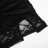 Women Sexy Slim-Fit Lace Patchwork Cut-Out Sleeveless Split Dress