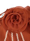 Women Plus Size Brown Floral Ruffle Sleeve Pleated Chic Party Dress