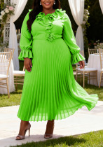 Women Plus Size Ruffle Long Sleeve Pleated Elegant Formal Party Dress