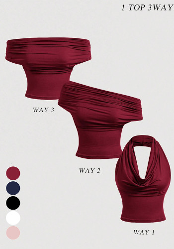 Women Halter Neck Plunge Neck Sleeveless Crop Top