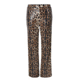 Women Autumn Leopard Sequin Straight-Leg Long Pants