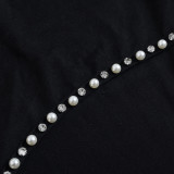 Women Beaded Decoration Slim-Fit Open-Waist Irregular Single-Sleeve Evening Dress