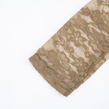 Women Patchwork See-Through Lace Long Sleeve Tight-Fitting Jumpsuit