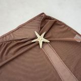 SexySolid Color Halter Neck One-Piece Swimsuit Slit Long Mesh Skirt Set