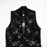 Women Sexy Slim-Fit Lace Patchwork Cut-Out Sleeveless Split Dress