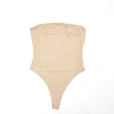 Women Solid Sleeveless Tight-Fitting Sexy Strapless Bodysuit and Shorts Set