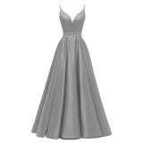 Women Sexy Satin V-Neck Strap Formal Evening Gown（Processing time need 3-6 days）