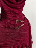Women Solid Halter Neck Low-Back Ribbon Metal Detail Sexy Bodycon Mini Dress