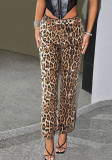 Women Autumn Leopard Sequin Straight-Leg Long Pants
