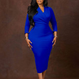 Women Plus Size Fashion Solid V-Neck Sexy Slim-Fit Bodycon Pencil Dress African Dress