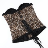 Women Trendy Slim-Fit Corset Leopard Bow Lace Bustier