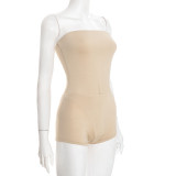 Women Solid Sleeveless Tight-Fitting Sexy Strapless Bodysuit and Shorts Set