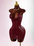Women Solid Chic Deep V-Neck Slim-Fit Sexy Strap Bodycon Mini Dress