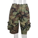 Women Autumn Pocket Casual Camouflage Shorts