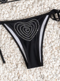 Women Summer Heart Print Beaded Low-Rise Holiday Bikini Swimwear