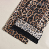 Women Autumn Leopard Sequin Straight-Leg Long Pants