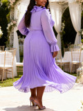 Women Plus Size Ruffle Long Sleeve Pleated Elegant Formal Party Dress