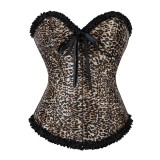 Women Trendy Slim-Fit Corset Leopard Bow Lace Bustier