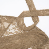 Women Patchwork See-Through Lace Long Sleeve Tight-Fitting Jumpsuit