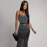 Women Beaded Strap Sexy Party Long Dress