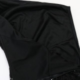 Women Slash Shoulder Sequin Split Pleated Ruffle Dress