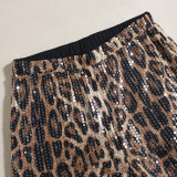 Women Autumn Leopard Sequin Straight-Leg Long Pants