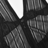 Women Spring Sexy Cut-Out Mesh See-Through Lace-Up Sleeveless Bodysuit
