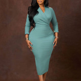 Women Plus Size Fashion Solid V-Neck Sexy Slim-Fit Bodycon Pencil Dress African Dress