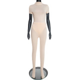 Women Solid Round Neck Slim-Fit Short Sleeve Top & Long Pants Set